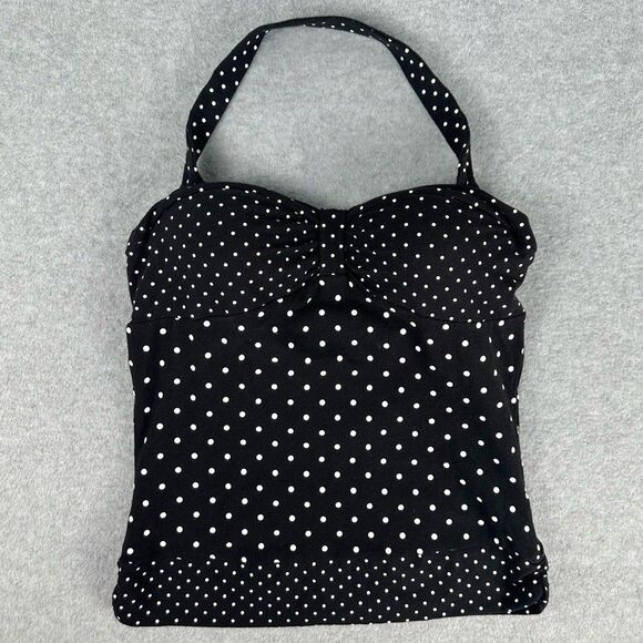 Energie Polka Dot Halter Top Womens XL Black & White Stretch Attached Bra Retro - Picture 8 of 15